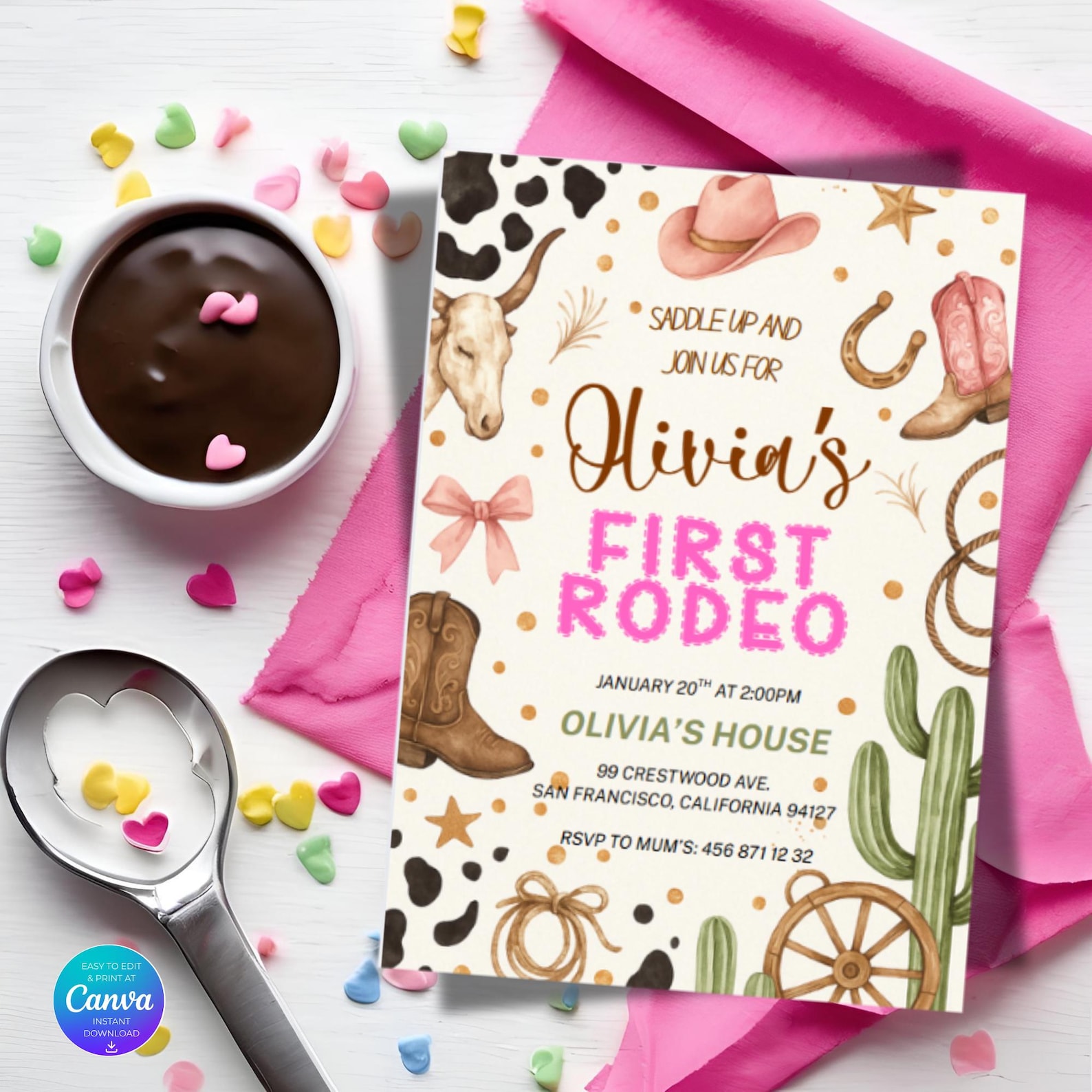 Girl First Rodeo Birthday Invitation | Editable Western Cowgirl Canva ...