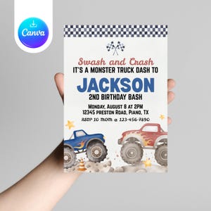 Monster Truck 2nd Birthday Invitation Template (Digital Download)