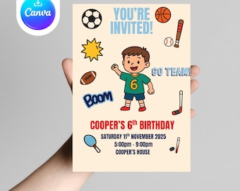 All Sports Birthday Invitation: Customizable Kids Party Theme (Digital Download)