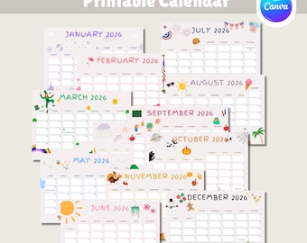 2026 Kids Calendar Printable, Animated Monthly Planner (PDF)