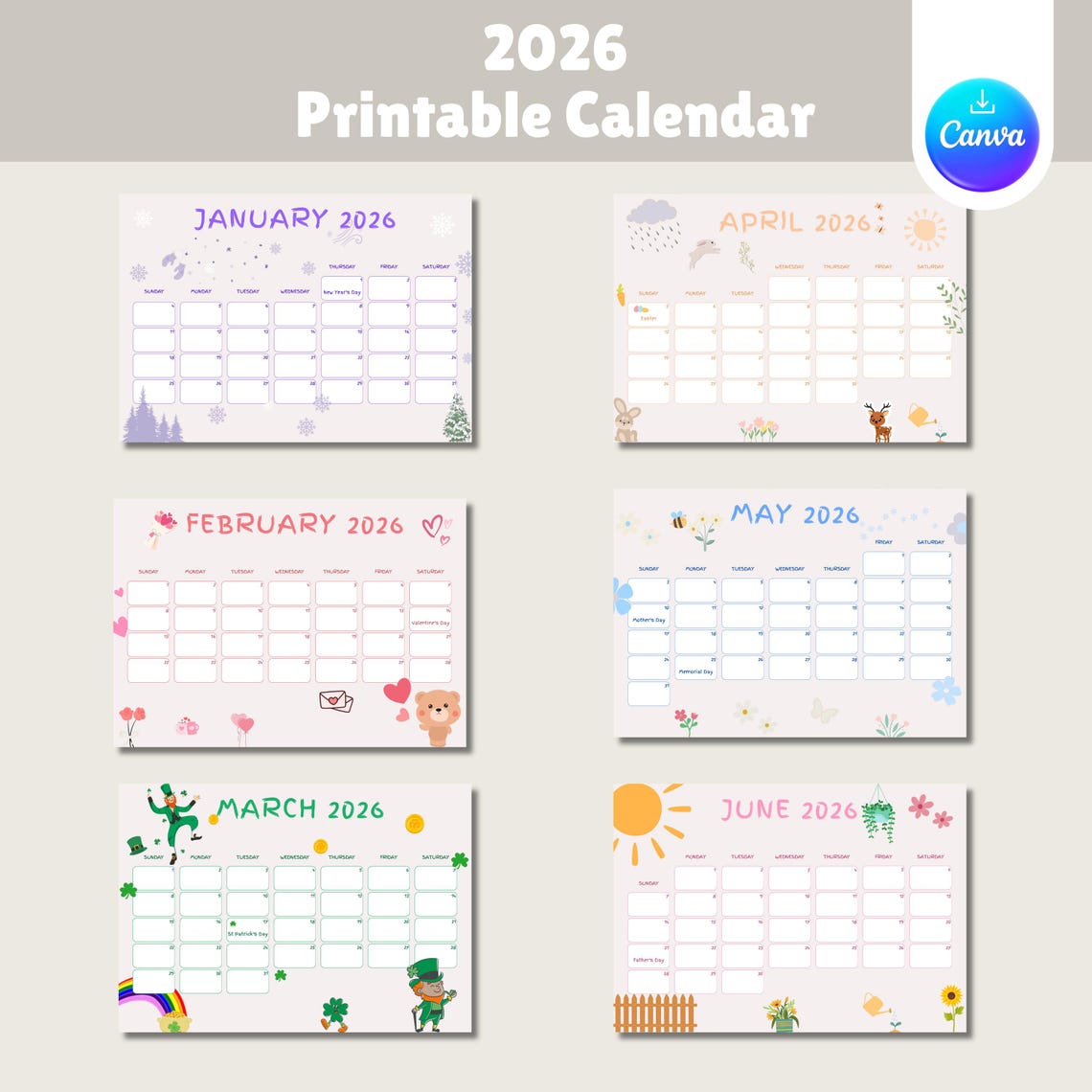 2026 Kids Calendar Printable, Animated Monthly Planner (PDF) - Etsy