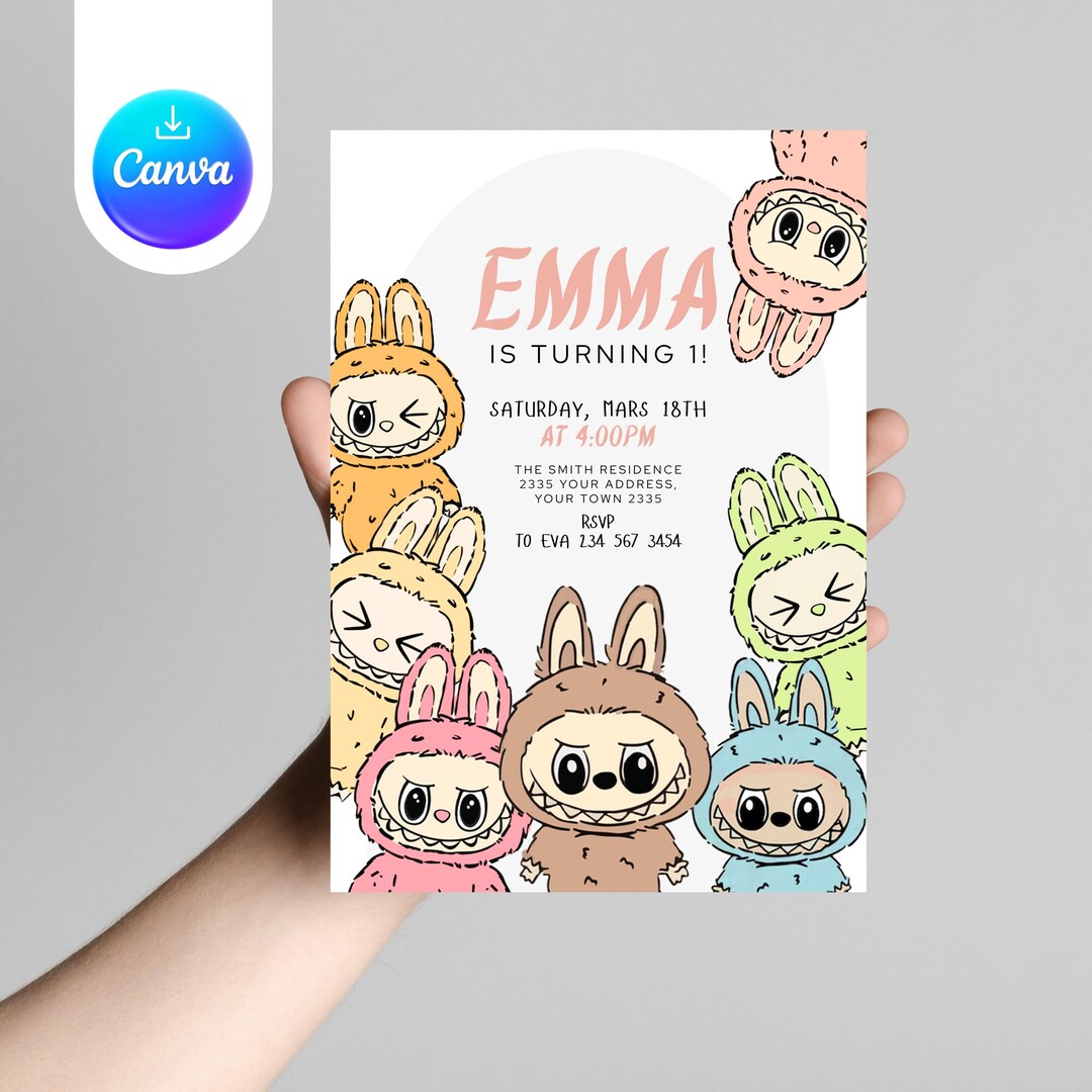 Invitación de cumpleaños de Labubu, primer cumpleaños, plantilla ...