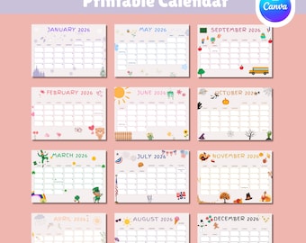 2026 Kids Calendar Printable, Monthly Planner (Digital Download)
