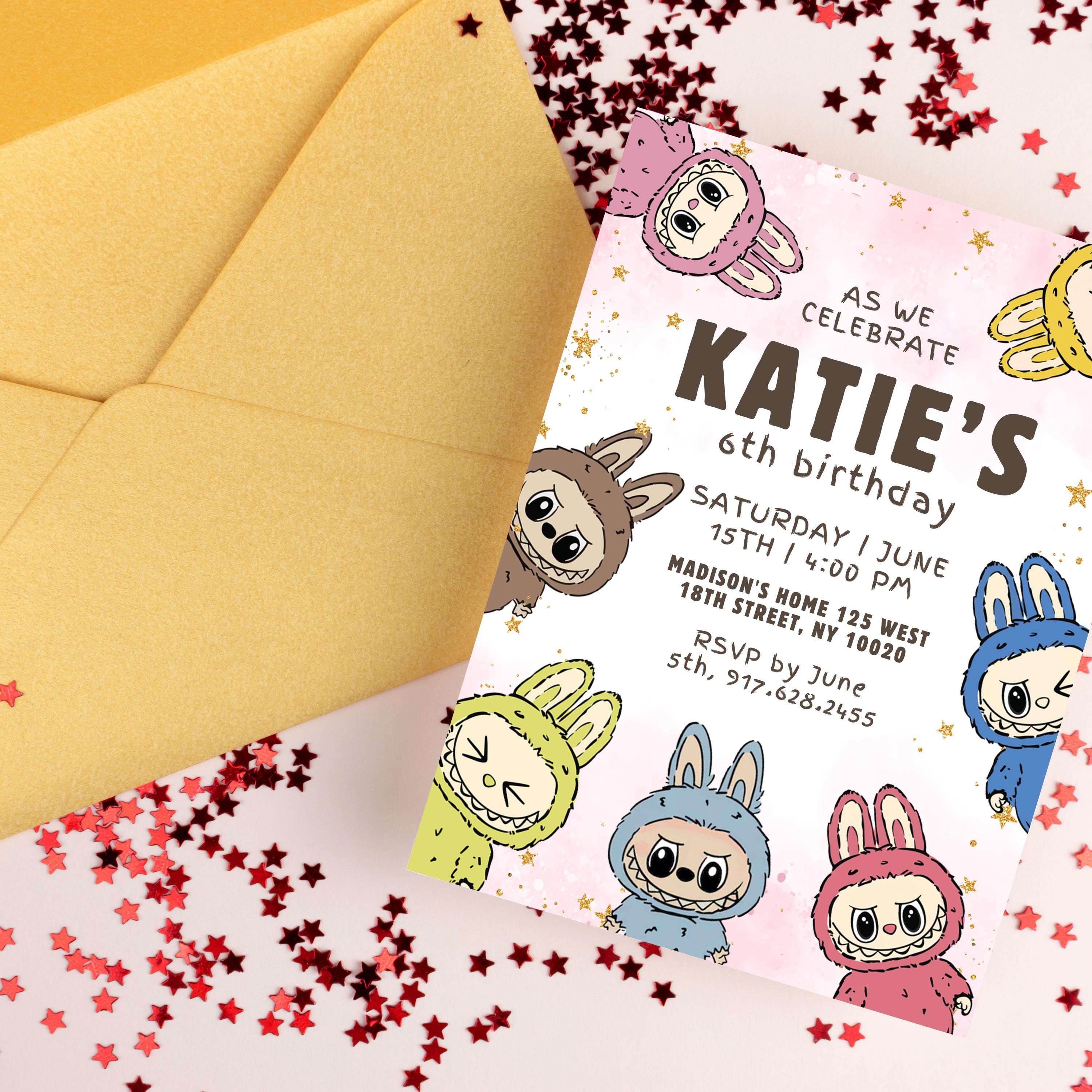 Invitación de cumpleaños de Labubu, plantilla editable de Labubu ...