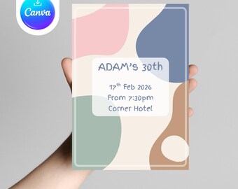 Moderne Einladungsvorlage zum 30. Geburtstag: Bearbeitbares Canva Invite (Digitaler Download)