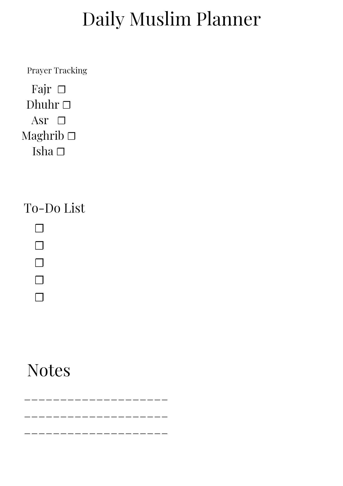 Daily Muslim Planner Printable | Islamic Daily Planner | Prayer Tracker ...