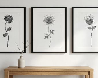 Schema punto croce fiori selvatici monocromatici – Arte murale botanica minimalista (PDF)