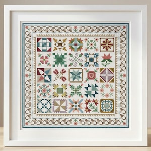 Wzór haftu krzyżykowego na kołdrę „Farmhouse” (do pobrania w formacie PDF)