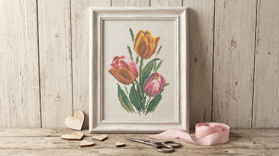 Spring Flowers Embroidery Design, Modern Floral Needlework (PDF Download)