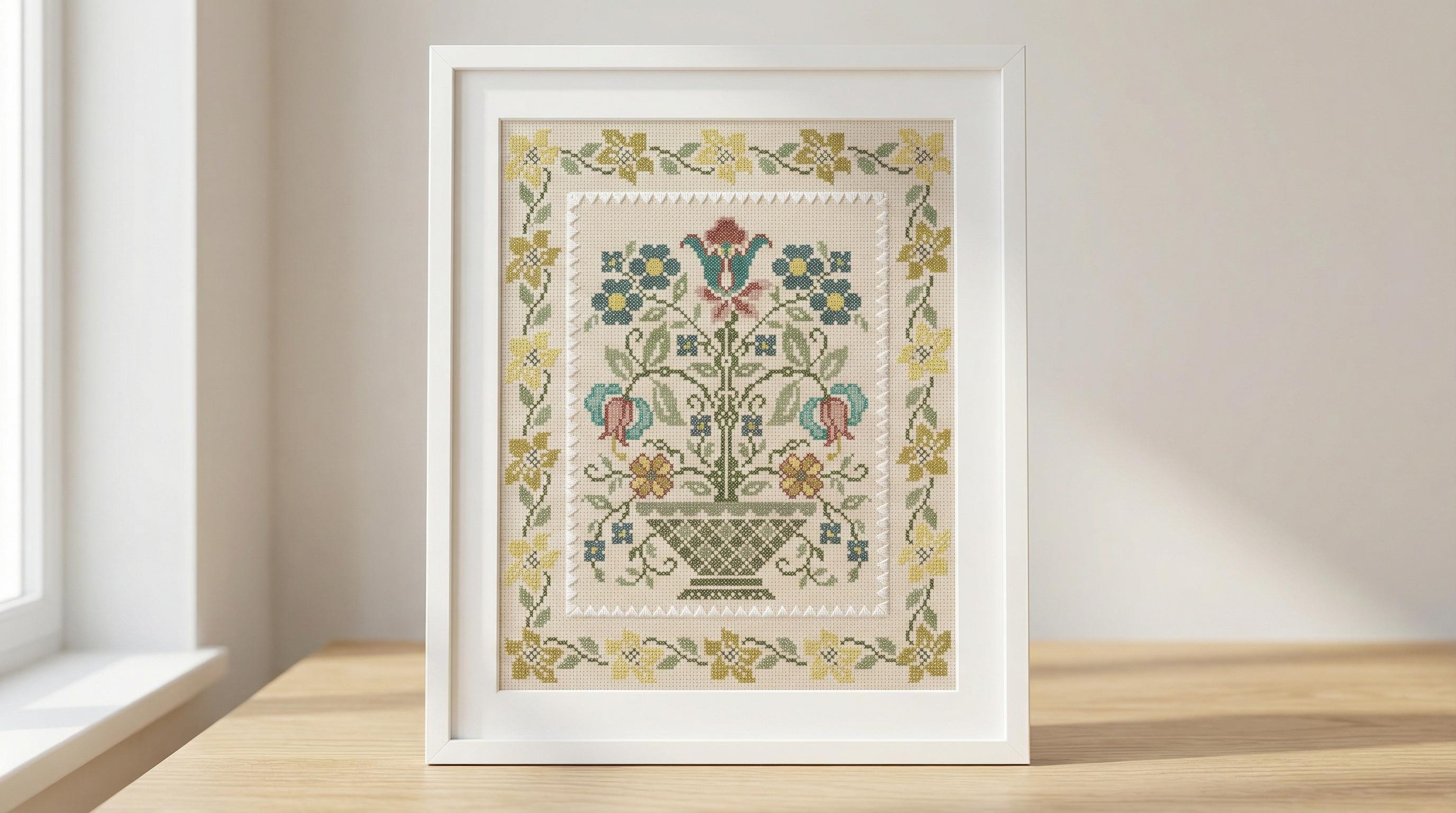 Grande Broderie Crewel Vintage Paragon – Botanique Verdure, Rare