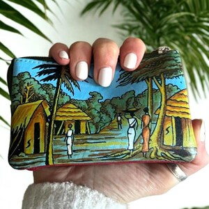 Tropical Wallet With Keychain – Hand-Painted Premium Leather Coin pouch| RFID Secure & Sustainable Leather