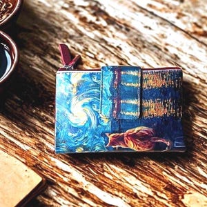 Stylish RFID Wallet with Starry Night Cat Theme - A Must-Have for Art Aficionados and Cat Lovers - Ginger Orange Cat Leather Wallet
