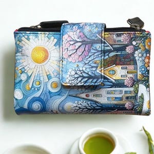 Cute Winter Floral Wallet RFID Blocking - Handmade Bifold Zip Purse - Unique Gift for Her