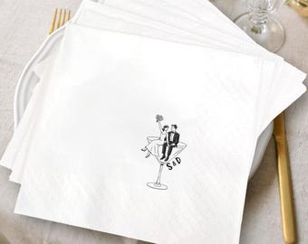 Couple Sitting on Glass Cocktail Napkin, Napkins For Wedding, Bridal Shower Party Napkins, Custom Engagement Party Napkins, Napkins Decor