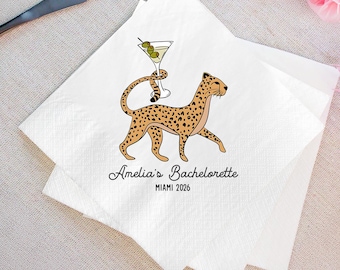 Custom Bachelorette Party Napkins, Cheetah Martini Cocktail Napkins, Personalized Bachelorette Decor Gift, Cocktail Napkins, Bridal Party