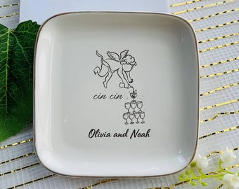 Personalized Cin Cin Cherub Cupid Icon Wedding Ring Dish, God of Love Jewelry Tray, Engagement Party, Jewelry Dish for Wedding
