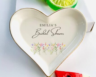 Personalized Bridal Shower Jewelry Dish, Custom Floral Wedding Decor, Custom Ceramic Jewelry Tray, Engagement Gift, Jewelry Dish for Wedding