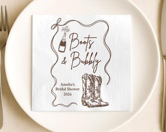 Boots & Bubbly Bridal Shower Napkins, Cowgirl Bridal Shower Decor, Personalized Western Bridal Shower Napkins, Nashville Bridal Shower Decor