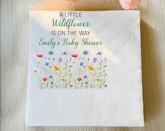 Custom A Little Wildflower Is On The Way Napkins, Baby Shower Floral Napkins Decor, Personalized Boho Girl Party Napkins, Wildflowers Decor