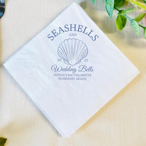 Custom Seashells and Wedding Bells Napkins, Coastal Bach Party Decor, Personalized Napkins for Bachelorette, Wedding Cocktail Napkins