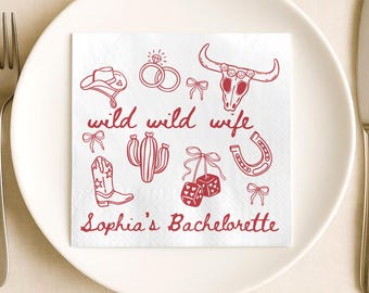 Personalized Wild Wild Wife Napkins, Western Cowgirl Bachelorette Napkins, Nashville Bach Party Napkins, Last Rodeo Girls Trip Party Decor