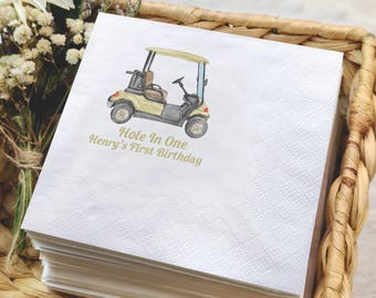 Hole In One Birthday Decorations, Custom Golf 1st Birthday Napkins, First Birthday Party Decor, Personalized Baby Boy Birthday Napkins