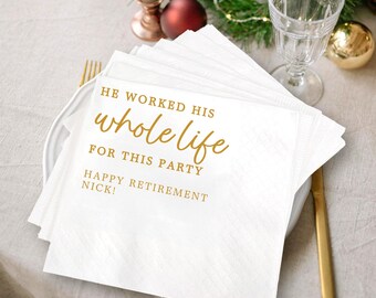 Retirement Party Cocktail Napkins, Personalized Gold Foil Napkins, Congrats Retired Napkins, Napkins Decor, Celebration Cocktail Napkins