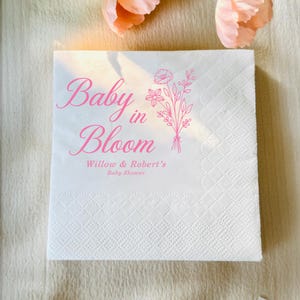 Custom Baby in Bloom Napkins, Personalized Baby Shower Napkins, Custom Birthday Party Napkins, Custom Napkins For Party Table Decor