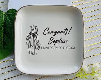 Custom Congratulation Jewelry Dish, Graduation Favors, Custom Class of 2026 Ceramic Trinket Tray, Personalized (Round/Heart/Square) Gift
