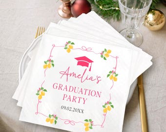 Pink Freshly Lemon Citrus Graduation Party Napkins, Personalized Graduation Napkins, Congratulations Class of 2026 Napkins, Cocktail Napkins