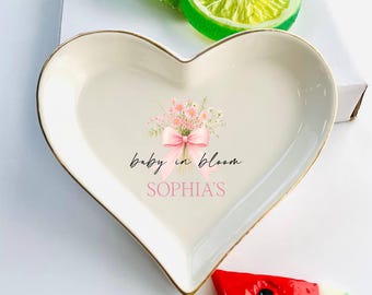 Baby In Bloom Personalized Jewelry Dish, Floral Girl Baby Ring Dish, Wildflower Decor Favors, Personalized (Round/Heart/Square) Gift