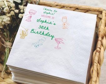 Custom 30th Birthday Napkins, Personalized Birthday Napkins, Cocktail Luncheon Birthday Napkins, Birthday Party Decors, Napkins Printed