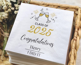 Custom Class of 2025 Grad Napkins, Graduation Party Napkins Decor, I DI IT Custom Graduation Napkins, Grad Party Decor, Cocktail Napkins
