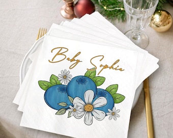 Custom Baby Blueberry Napkins, Blueberry Summer Napkins Decor, Baby Shower Blueberry Napkins, Napkins For Birthday Party, Napkins Decor
