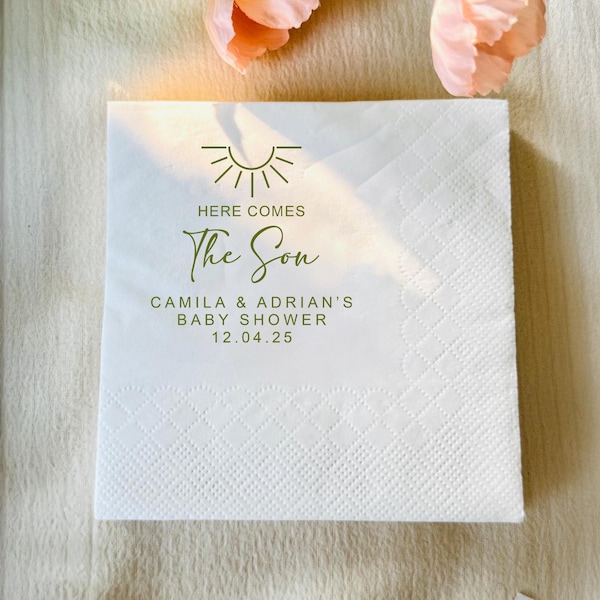 Personalized Here Comes The Son Napkins, Custom Baby Shower Napkins, Napkins For Party Table Decor, Personalized Birthday Party Napkins