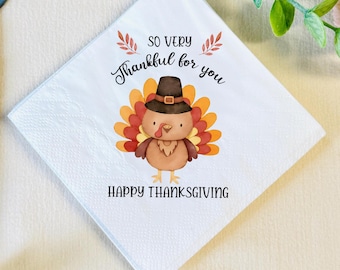 Happy Thanksgiving Napkins, Cute Turkey Thankful Napkins, Friendsgiving Napkins Decor, Thankful For You Napkins, Fall Season Napkins