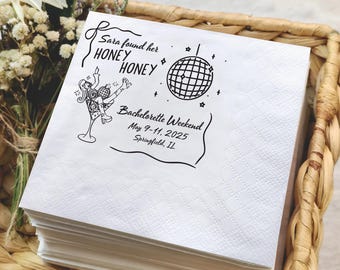 She Found Her Honey Honey Bachelorette Napkins, Disco Bach Photo Napkins Decor, Custom Bachelorette Cocktail Napkins, Rehearsal Napkins