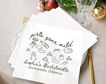 Girls Gone Mild Bachelorette Party Napkins, Custom Bachelorette Napkins Decor, Cocktail, Luncheon or Dinner Napkins, Napkins For Party