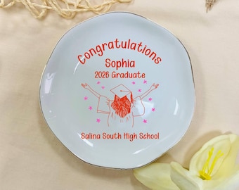 Congrats Grad Class of 2026 Ring Dish, Personalized Graduation Jewelry Dish, Ceramic Trinket Tray Gift, Personalized (Round/Heart/Square)