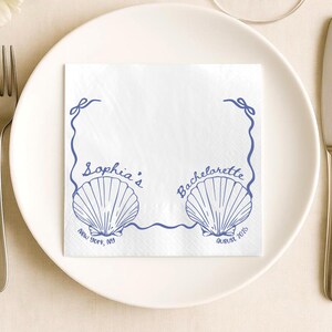 Custom Coastal Bachelorette Napkin, Beach Bridal Shower Cocktail Napkins, Seashell Party Decor Napkins, Bride To Be Last Sail Before Napkins