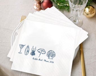 Personalized Coastal Bachelorette Napkins, Beach Bachelorette Party Favor, Custom Cocktail Party Napkins, Bridal Shower Napkins Decor