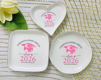 Personalized Graduation Ring Dish Favors, Congratulations Class of 2026 Trinket Tray, College Graduation Decor, Graduation Jewelry Dish