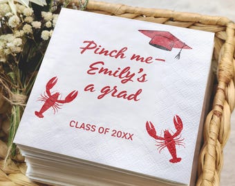 Crawfish Class Of 2026 Pink Graduation Party Napkins, Grad Party Cocktail Napkins, Graduation Party Decor, Custom Cocktail Napkins