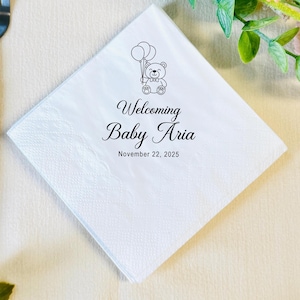 Personalized Welcoming Baby Napkins, Baby Shower Party Napkins, Custom Baby Shower Teddy Bear Theme Napkins, Napkins For Party Table Decor