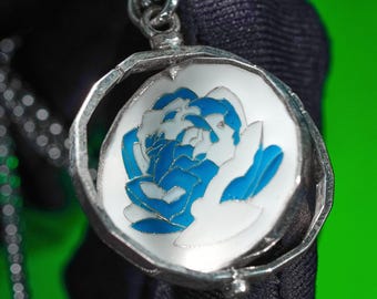 PREMIUM Blue Rose Pendant – Handmade 950 Silver Steampunk-inspired