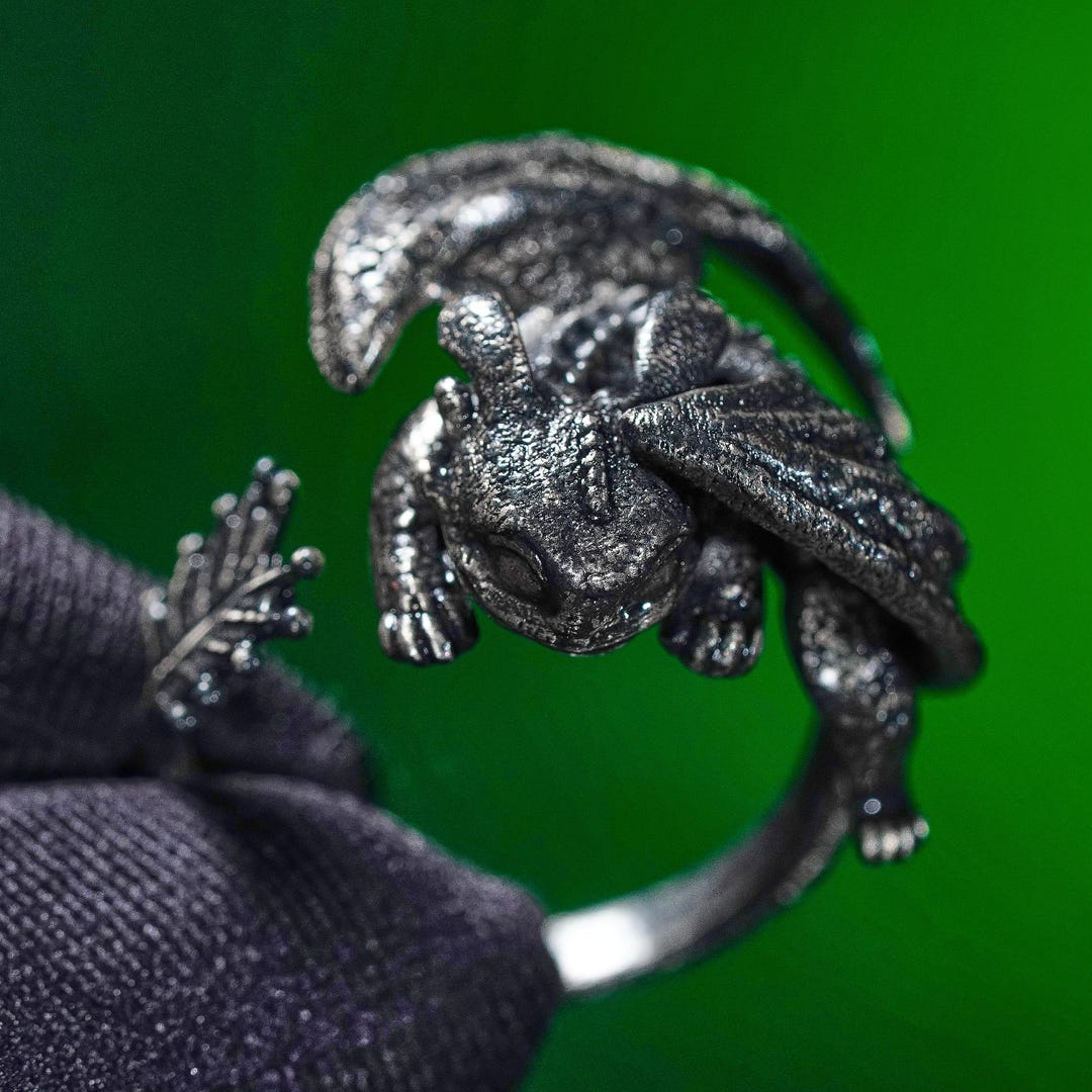 PREMIUM Toothless Dragon Ring, Handmade 950 Silver Fantasy Ring ...
