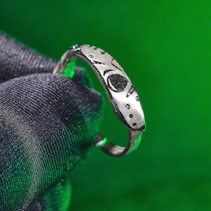 Fanmade Ja.son Horror Slasher Ring, Handmade 950 Silver Rings, Inspired by Slasher Horror Films – Halloween Jewelry for Fans & Collectors