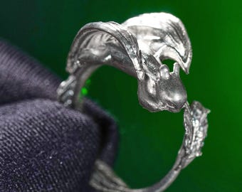 Conjunto PREMIUM Furia Luminosa – Anillos de dragón nocturno y luminoso hechos a mano en plata 950 – Regalo de joyería fantástica para fans de Cómo entrenar a tu dragón
