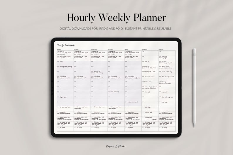 Hourly Weekly Planner • Digital PDF Weekly Schedule • Printable Time ...