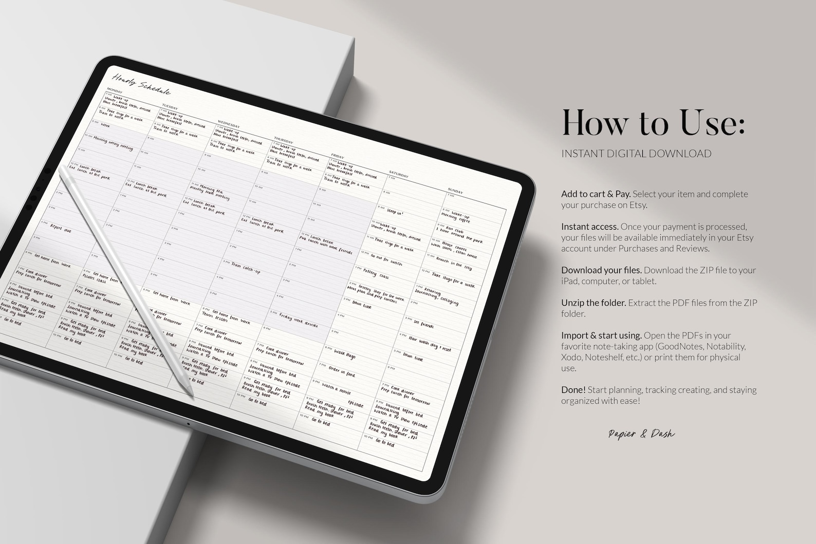 Hourly Weekly Planner • Digital PDF Weekly Schedule • Printable Time ...